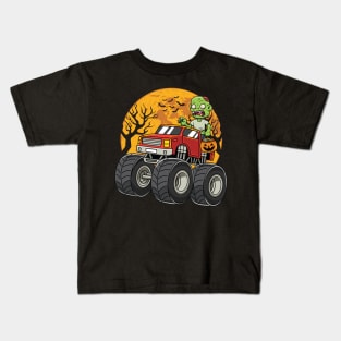 Scary Zombie Riding Monster Truck Halloween Kids T-Shirt